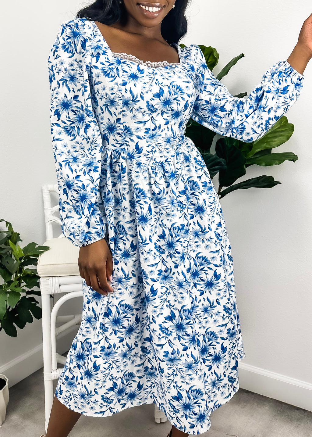 Sweetheart Lace Trim Floral Dress