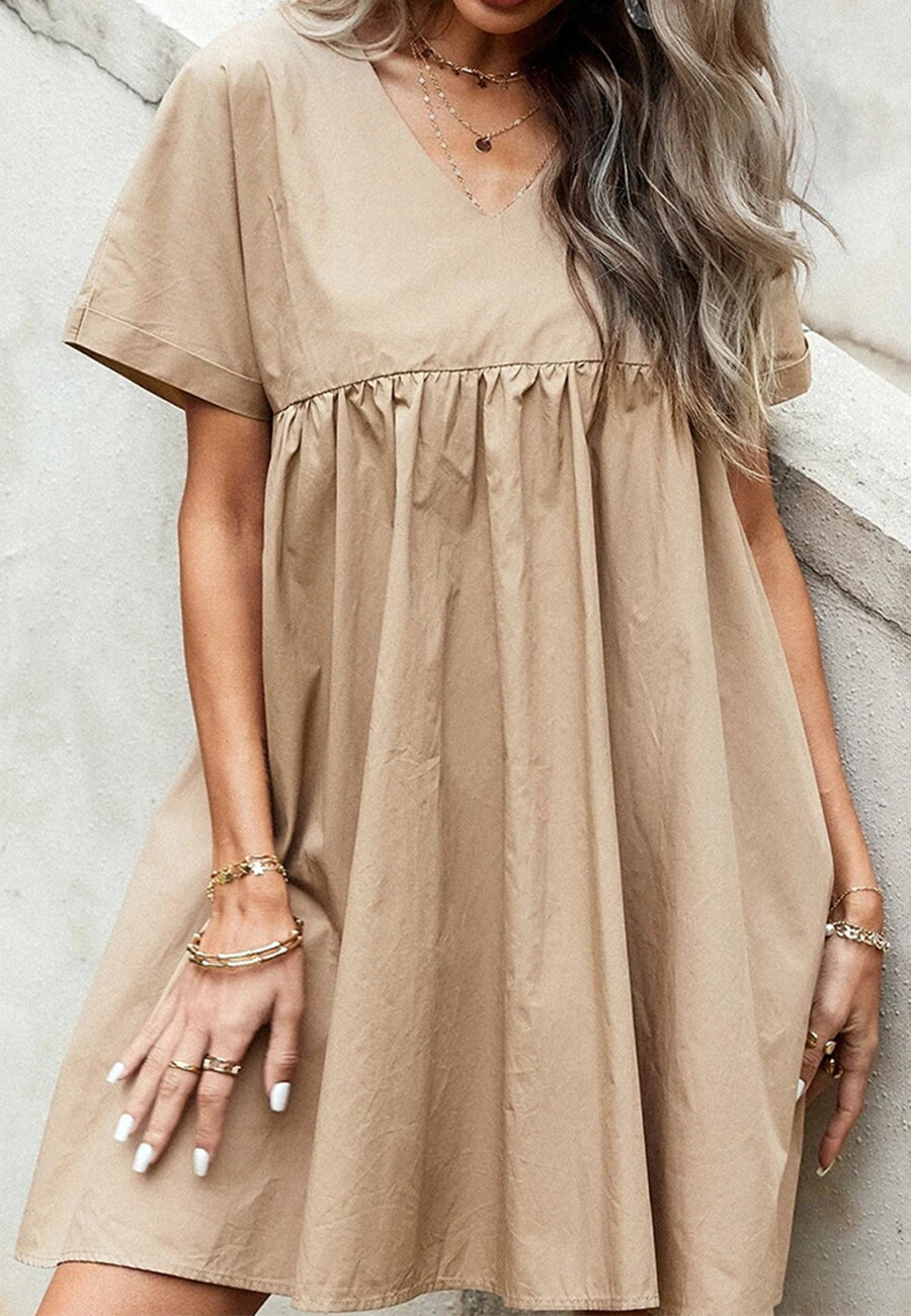 Vestido babydoll con escote en V liso