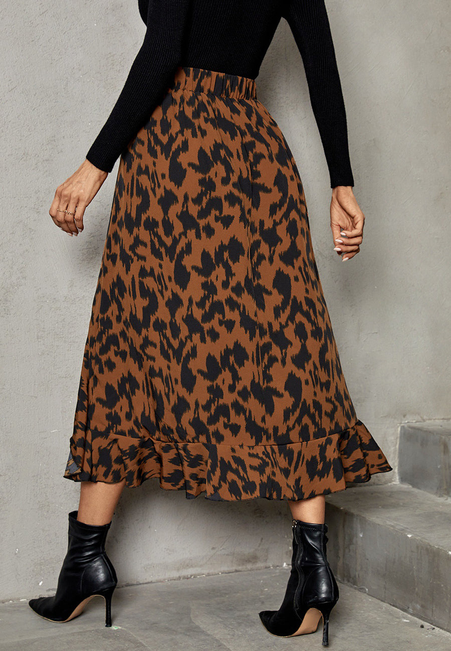 Abstract Print Asymmetrical Hem Skirt