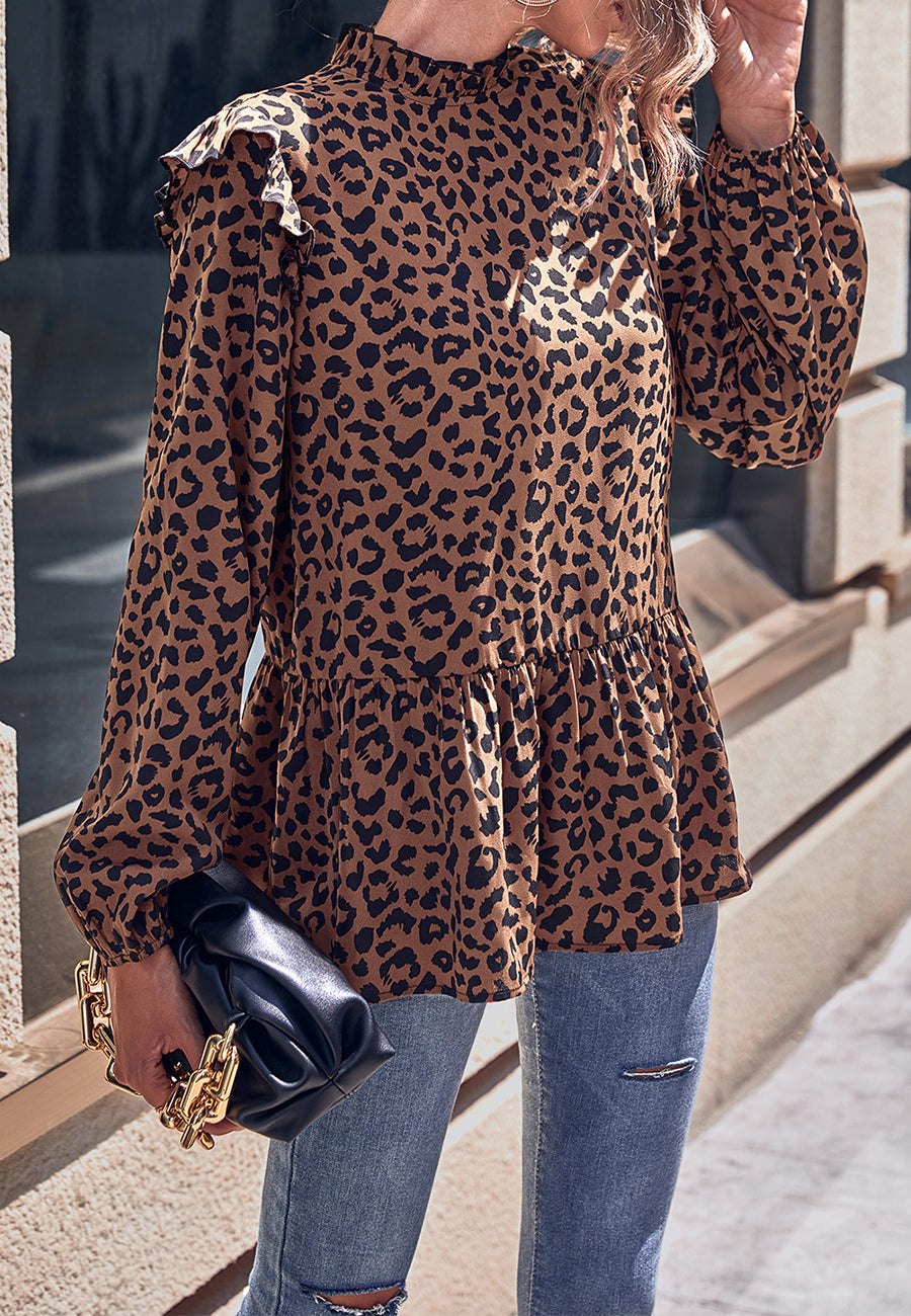 Leopard print hot sale peplum blouse