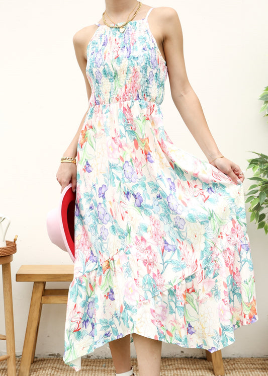 Multicolor Floral Print Halter Dress