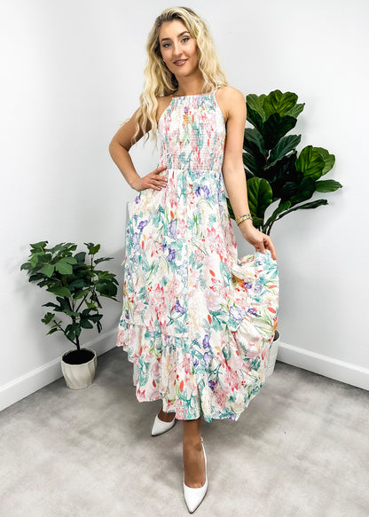 Multicolor Floral Print Halter Dress