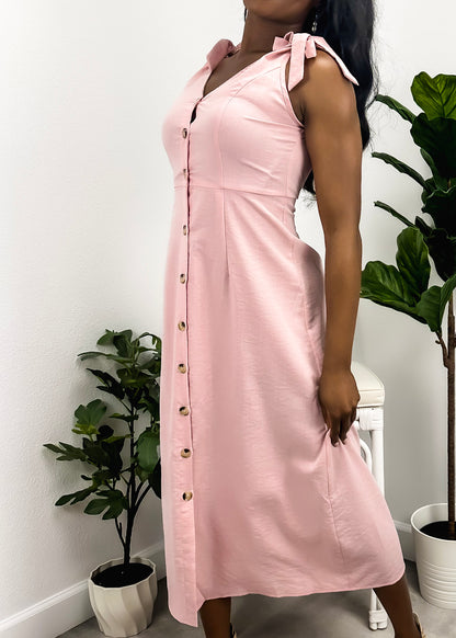 Tie Shoulder Contrast Button Dress