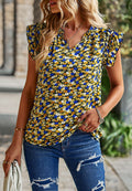 Blusa con escote en V dividido y mangas con volantes