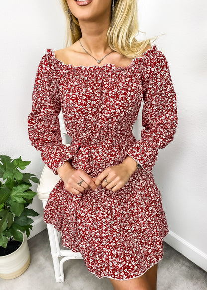 Vestido con hombros descubiertos y estampado floral ditsy