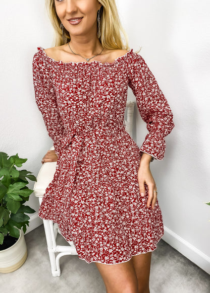 Vestido con hombros descubiertos y estampado floral ditsy