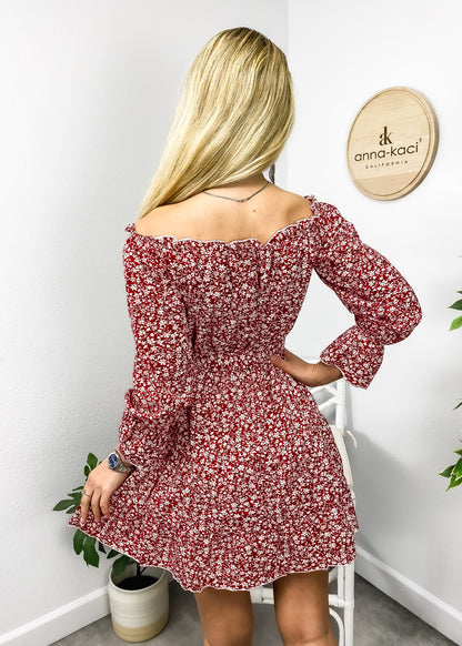 Vestido con hombros descubiertos y estampado floral ditsy
