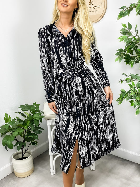 Abstract Print Button Down Dress