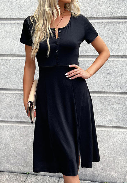 Button Front Slit Dress