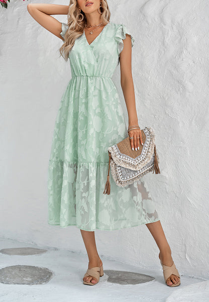 Floral Pattern Flutter Sleeve Dress