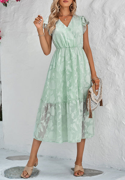 Floral Pattern Flutter Sleeve Dress