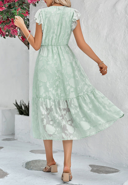 Floral Pattern Flutter Sleeve Dress