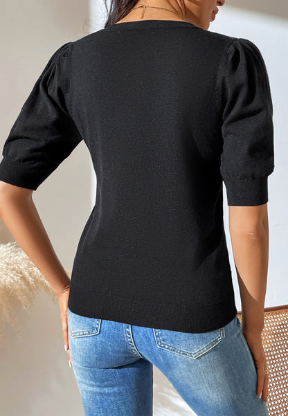 Suéter de color liso con mangas hasta el codo