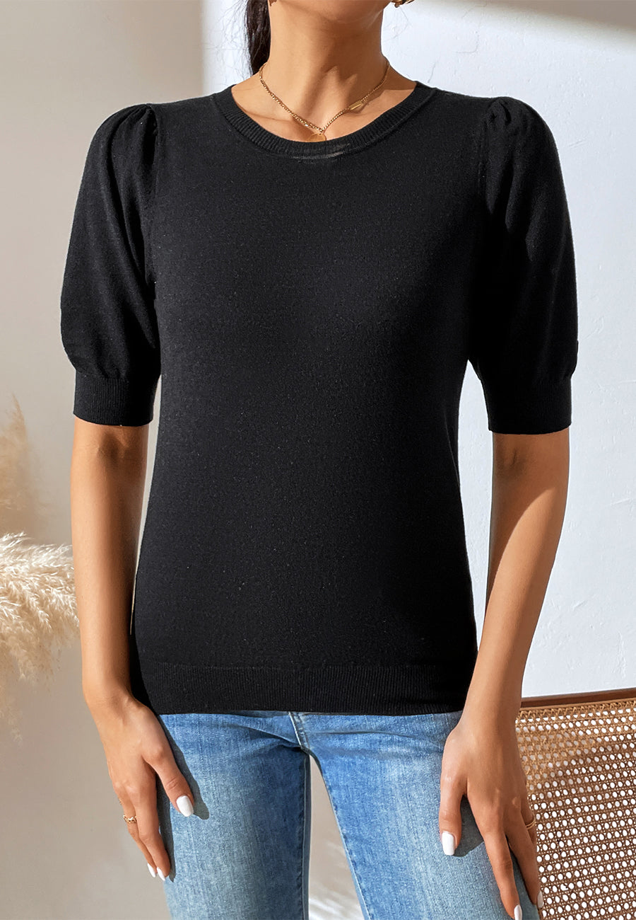 Solid Color Elbow Sleeve Sweater
