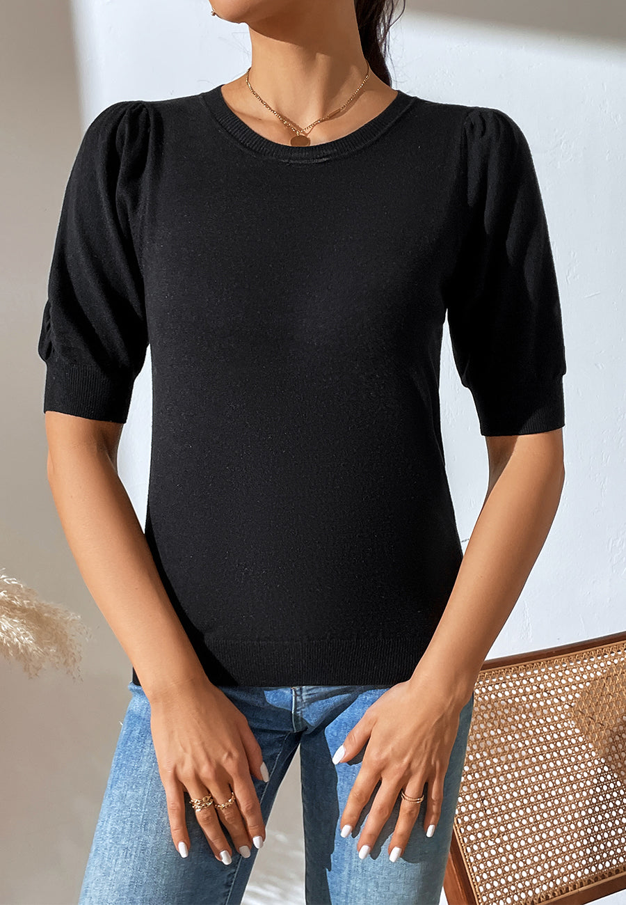 Solid Color Elbow Sleeve Sweater