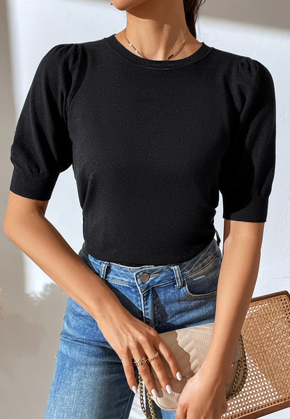 Suéter de color liso con mangas hasta el codo