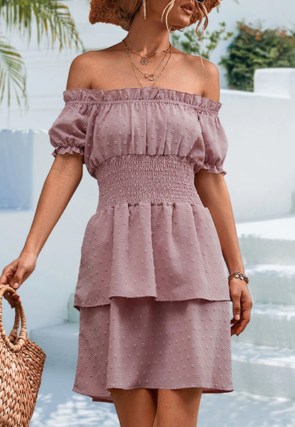 Off-Shoulder Shirred Waist Dress