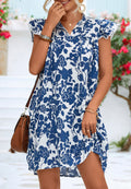 Tie Neck Ruffle Cap Sleeve Dress