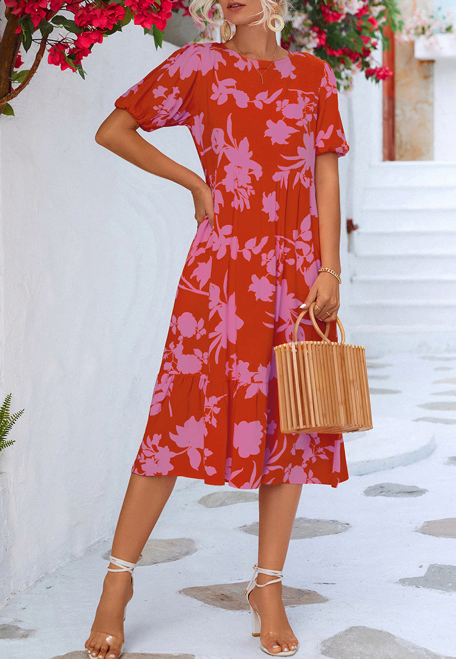 Vestido floral de dos tonos 