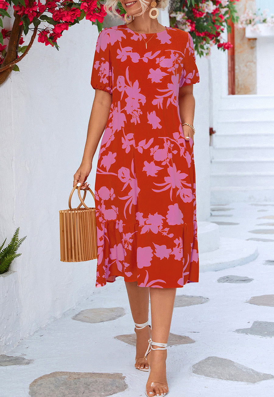 Vestido floral de dos tonos 
