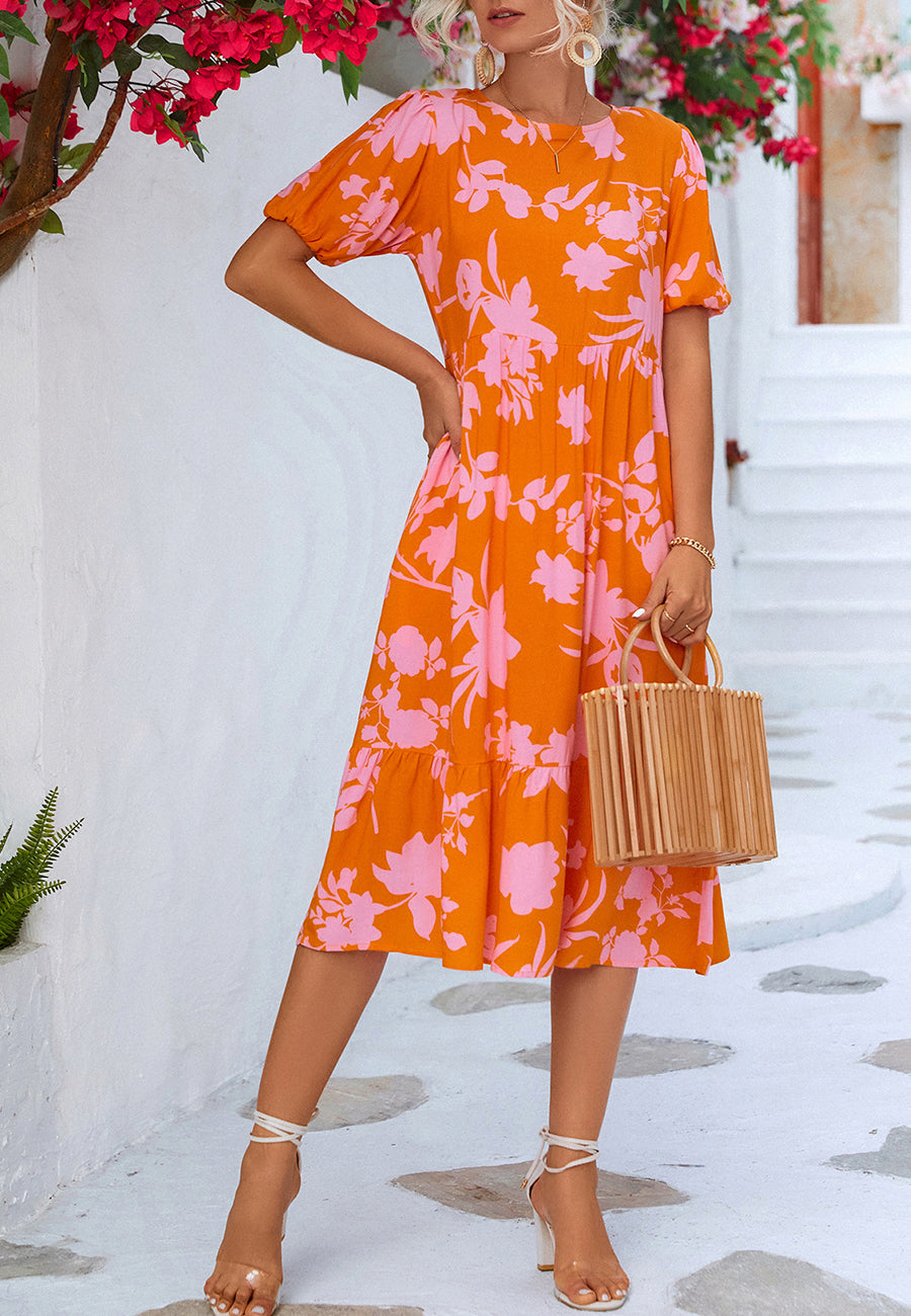 Vestido floral de dos tonos 