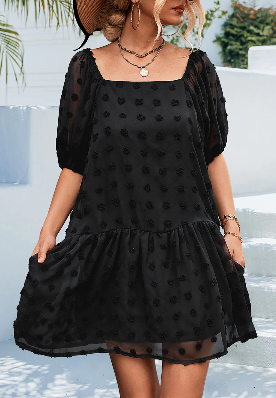 Vestido de talle bajo con lunares suizos 