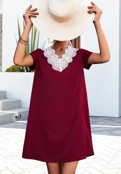 Scallop Lace Trim Shirt Dress