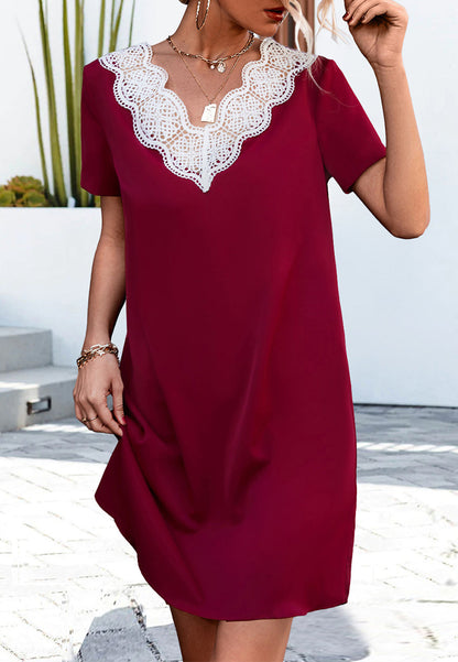 Scallop Lace Trim Shirt Dress