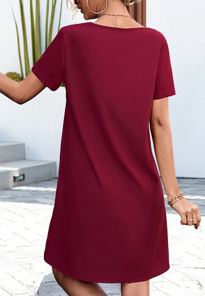 Scallop Lace Trim Shirt Dress
