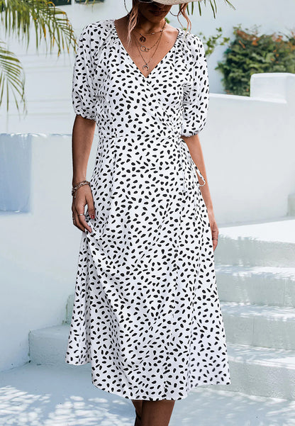 Cheetah Puff Sleeve Wrap Dress