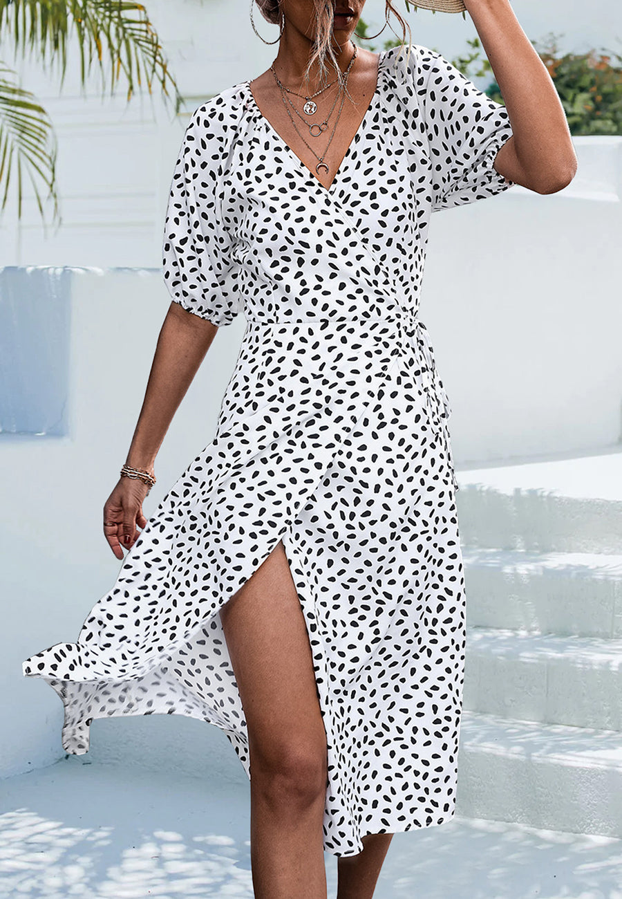 Cheetah Puff Sleeve Wrap Dress