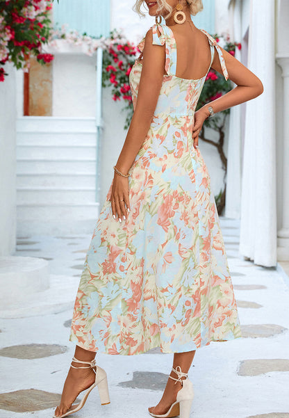 Pastel Floral Tie-Shoulder Dress
