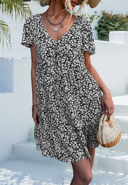 Ditsy Floral Print Flutter Sleeve Dress