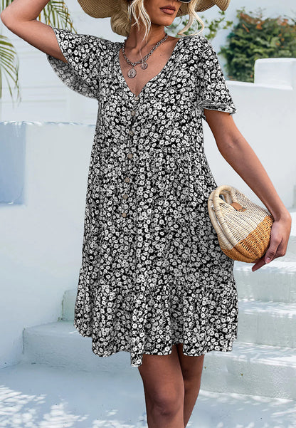 Ditsy Floral Print Flutter Sleeve Dress