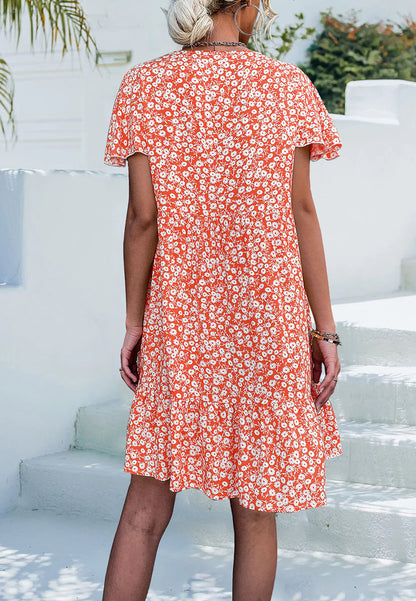 Ditsy Floral Print Flutter Sleeve Dress