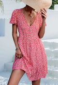 Ditsy Floral Print Flutter Sleeve Dress