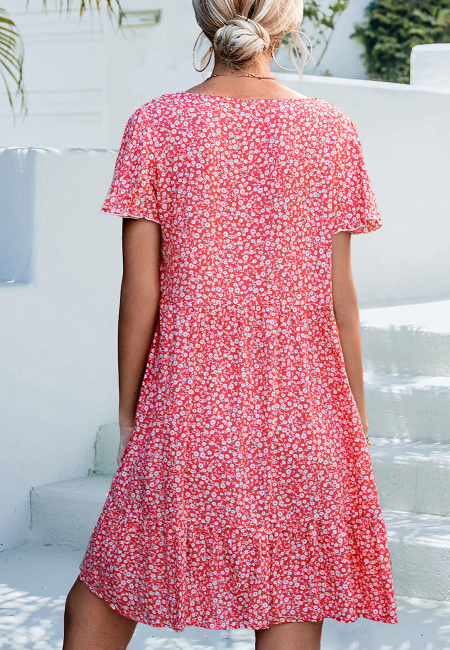 Ditsy Floral Print Flutter Sleeve Dress