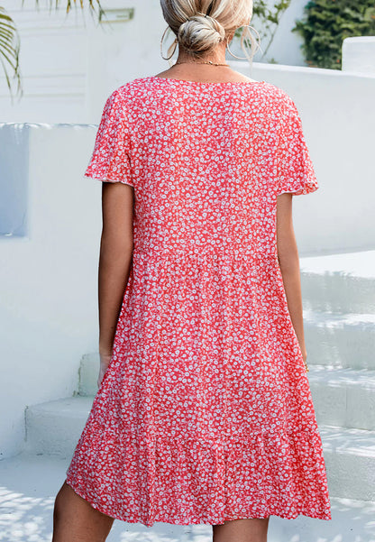 Ditsy Floral Print Flutter Sleeve Dress