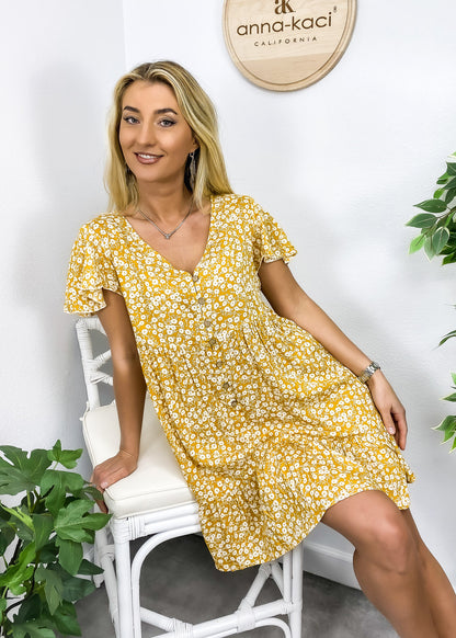 Ditsy Floral Print Flutter Sleeve Dress