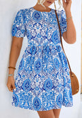 Vestido con mangas abullonadas y estampado geométrico de cachemira 