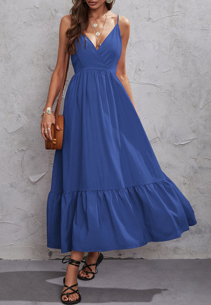 Solid Color Surplice Neck Dress
