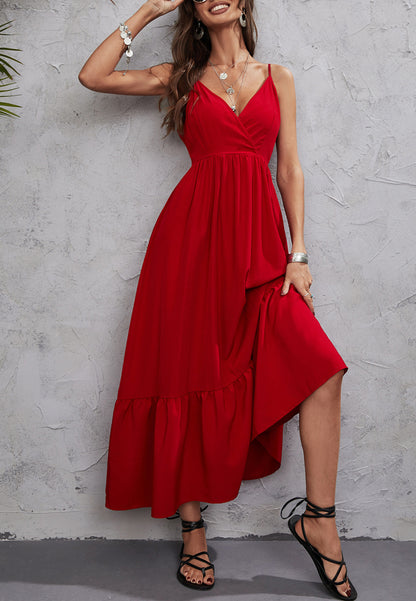 Solid Color Surplice Neck Dress