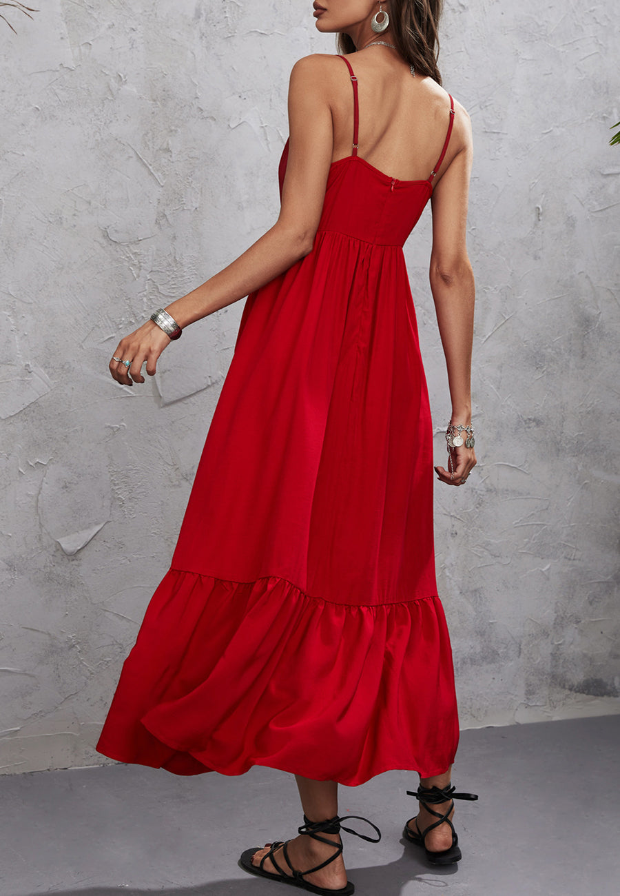 Vestido de cuello cruzado en color liso 