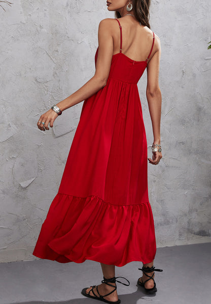 Solid Color Surplice Neck Dress