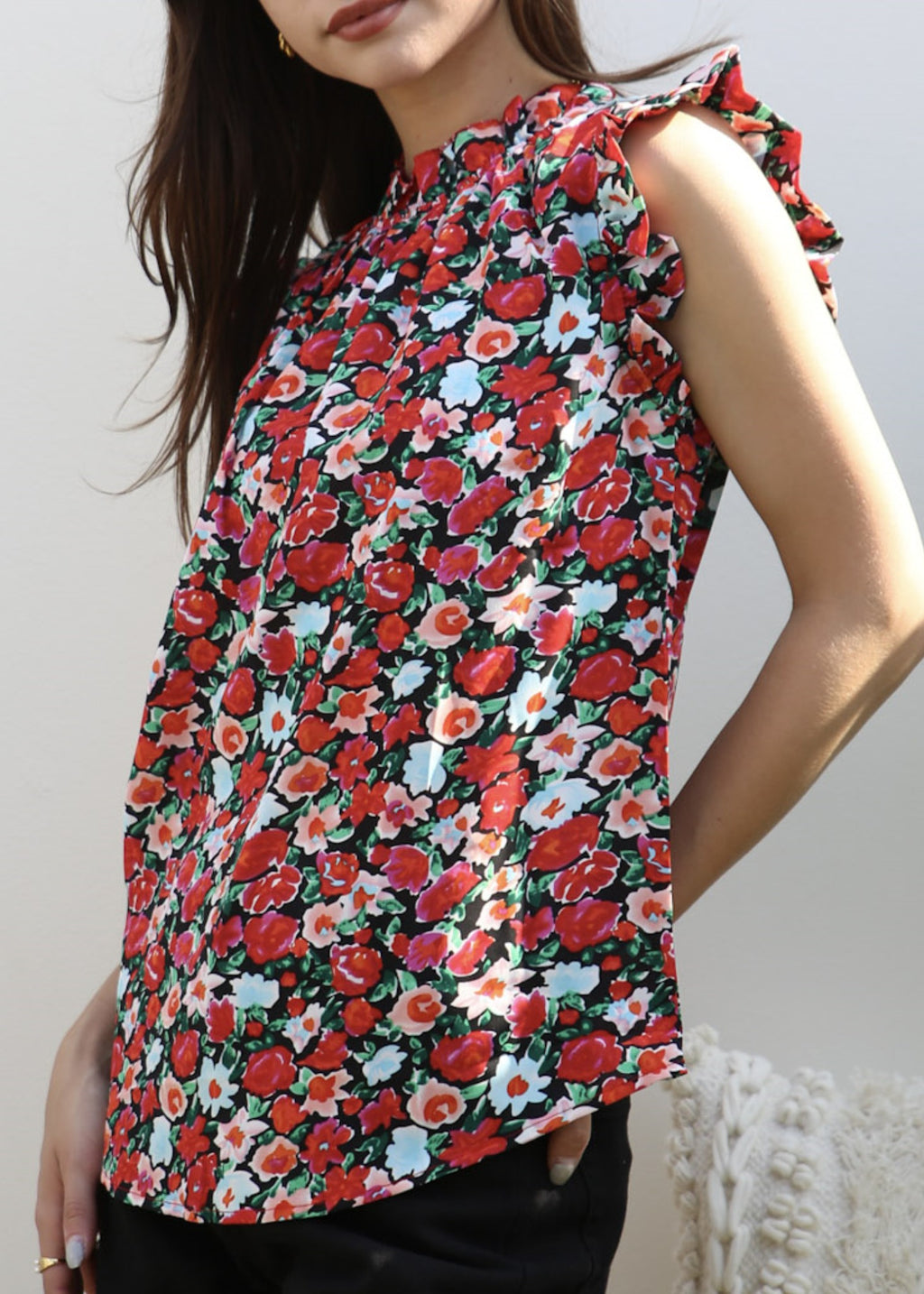 Floral Print Ruffle Detail Blouse