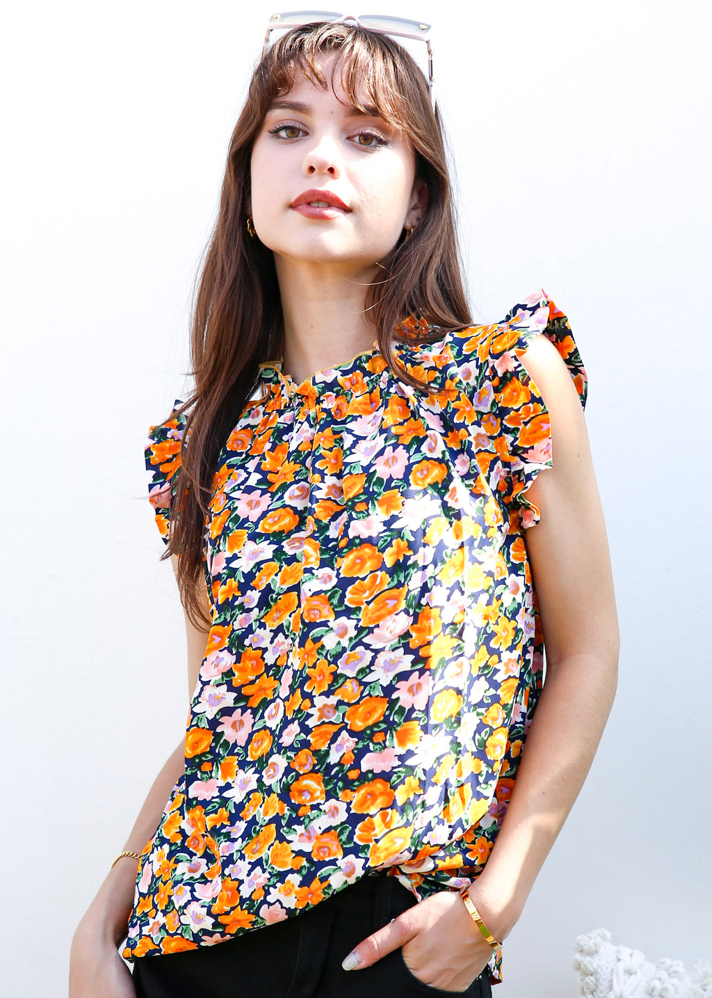 Floral Print Ruffle Detail Blouse