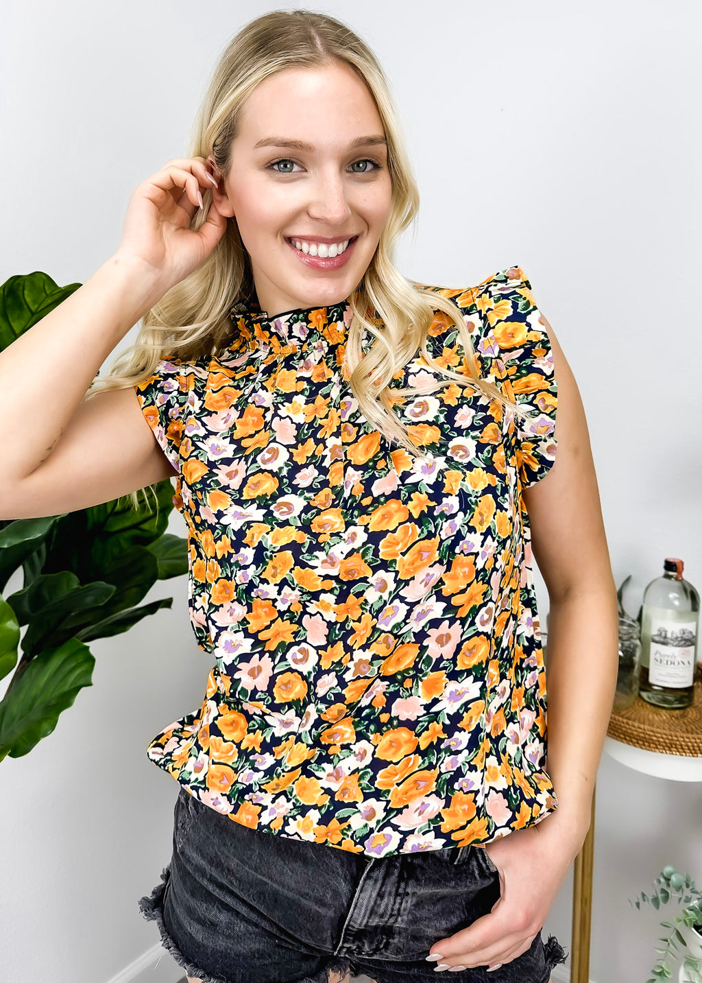 Floral Print Ruffle Detail Blouse