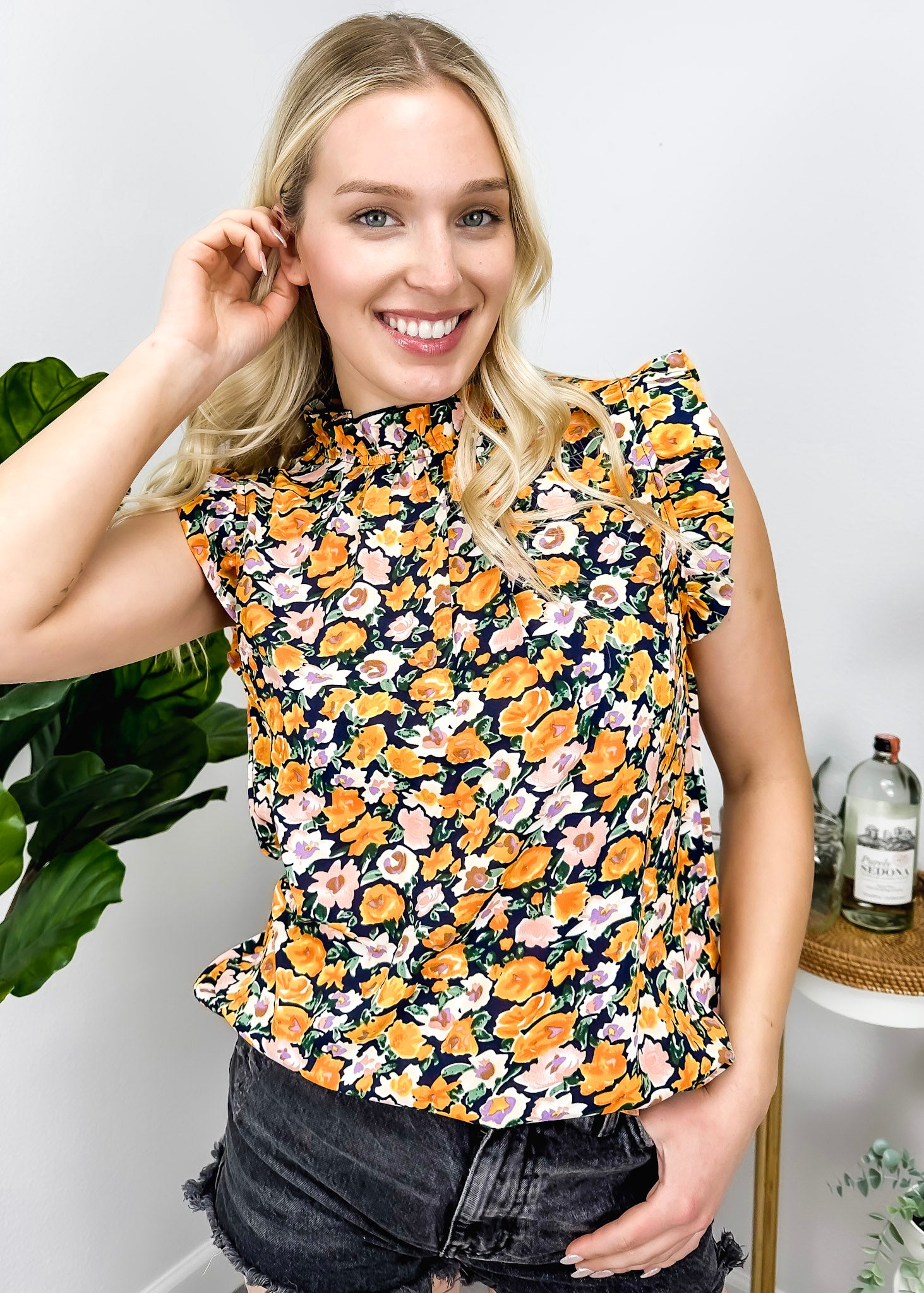 Floral Print Ruffle Detail Blouse
