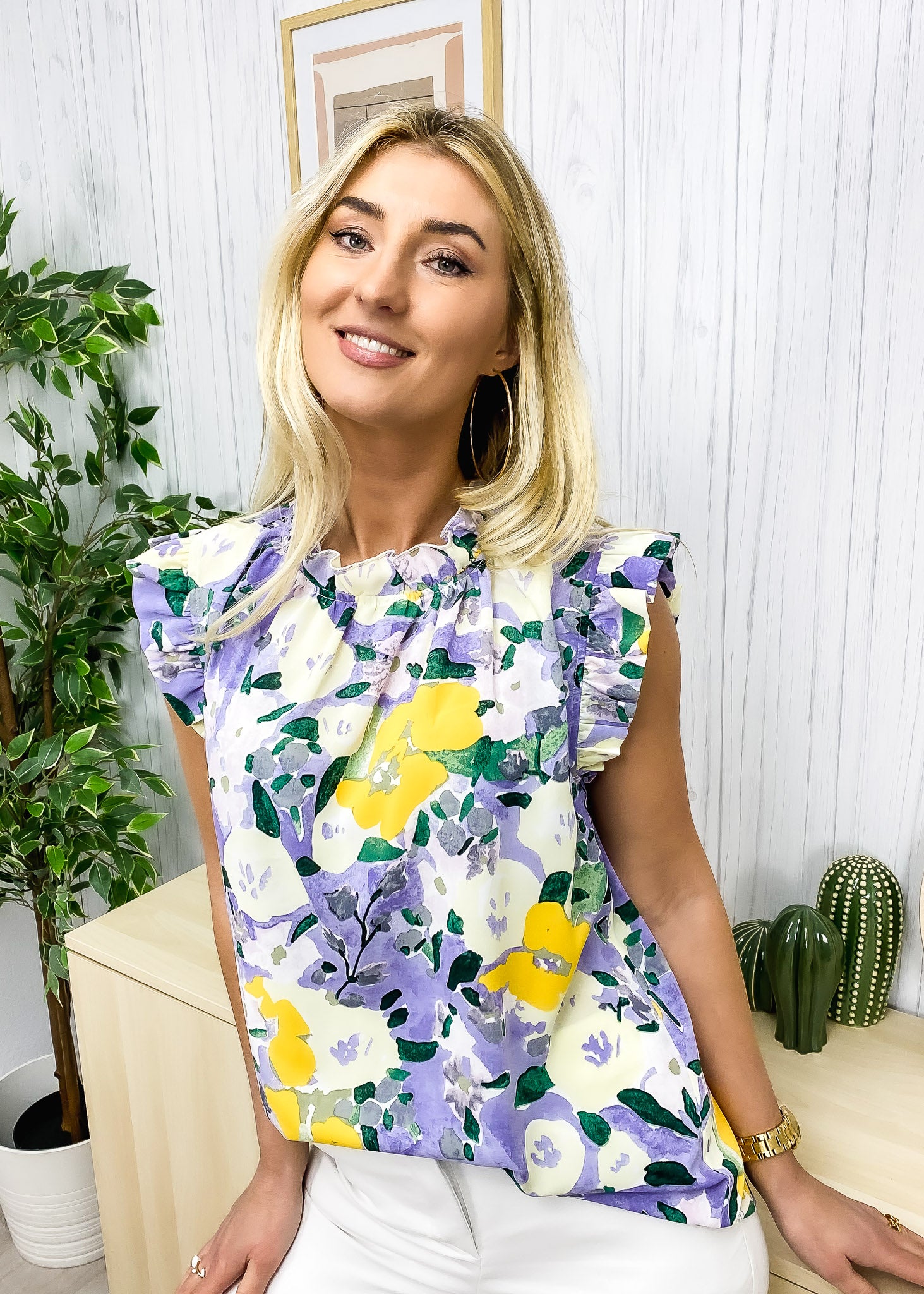 Floral Print Ruffle Detail Blouse