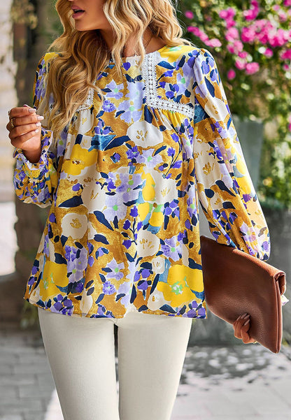 Multicolor Floral Lace Detail Blouse